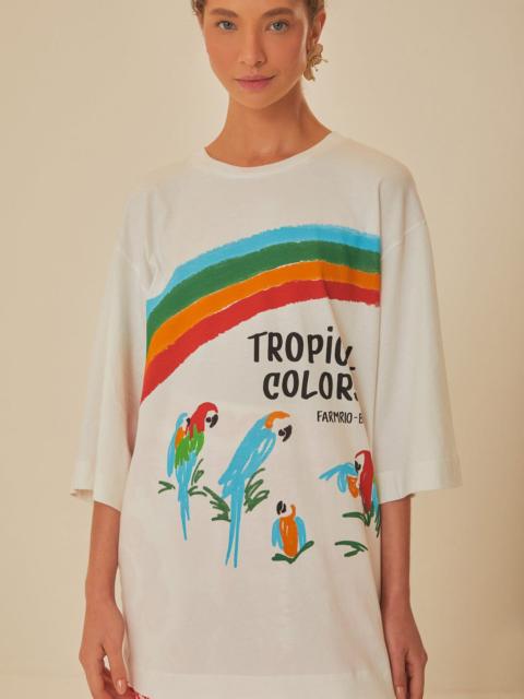 FARM RIO White Tropical Colors Organic Cotton Oversized T-Shirt