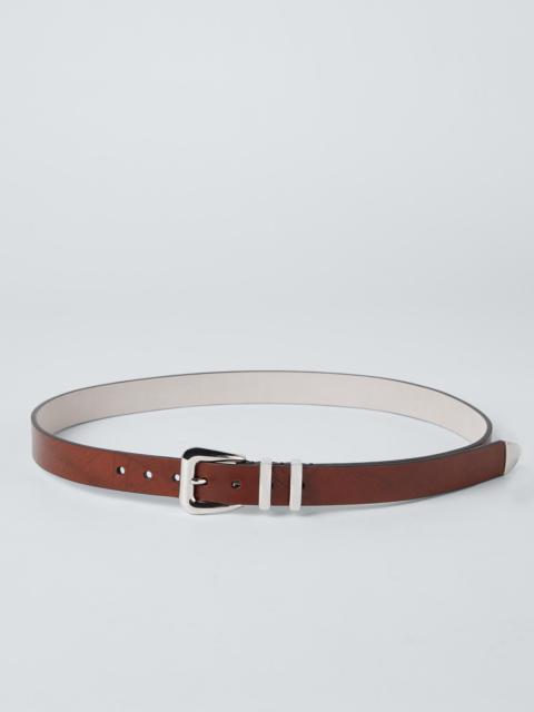 Brunello Cucinelli Etched leather belt with double keeper and tip