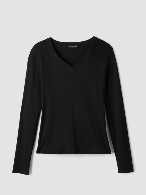 EILEEN FISHER Organic Cotton Stretch Rib V-Neck Top