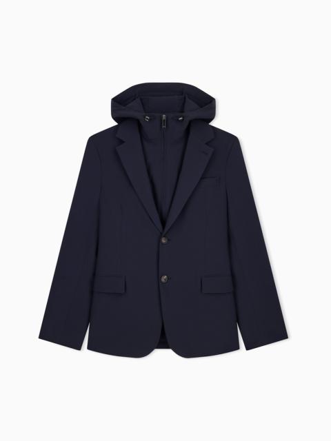 EMPORIO ARMANI REGULAR FIT SEERSUCKER BLAZER IN NYLON AND SPANDEX