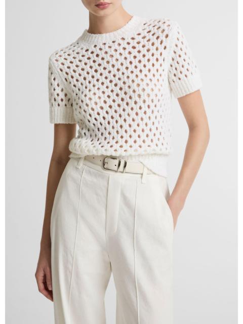 Vince Honeycomb Italian Cotton & Linen-Blend Short-Sleeve Sweater