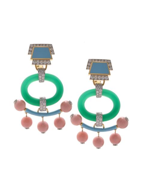 DAVID WEBB Onyx Diamond Opal Light Blue Pagoda Earrings