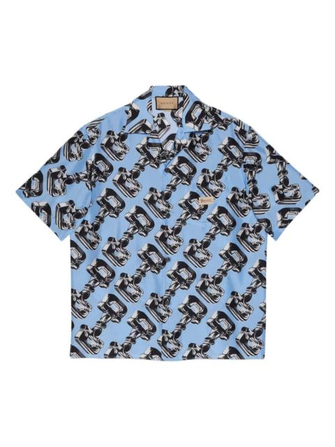 GUCCI Gucci 3D Glass Horsebit Print Shirt 'Light Blue Grey' 773188-ZAQDW-4834