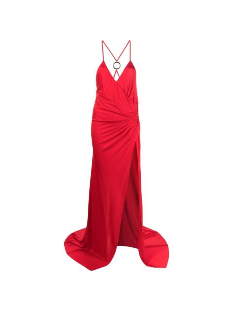 side-slit ruched sleeveless gown