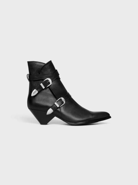 CELINE DOUBLE BUCKLE ZIPPED CONIQUE BOOT in SHINY CALFSKIN