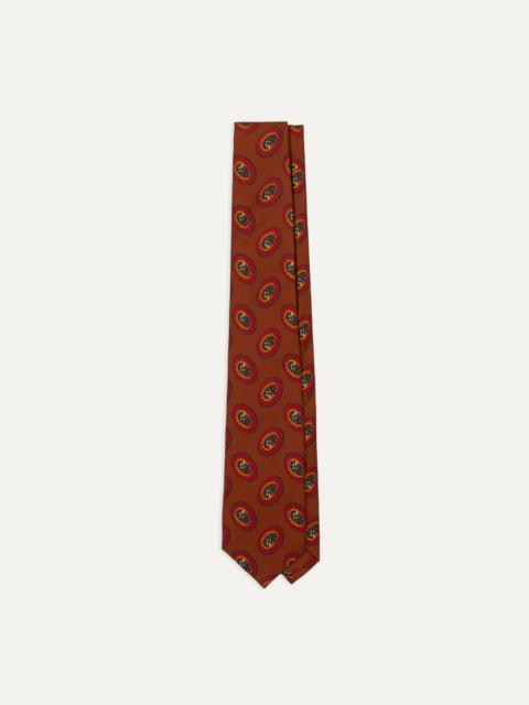 Drake's Brown Oval Medallion Print Silk Self Tipped Tie