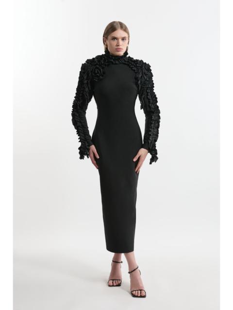 KAREN MILLEN Figure Form Bandage Knit Rosette Detail Midi Dress