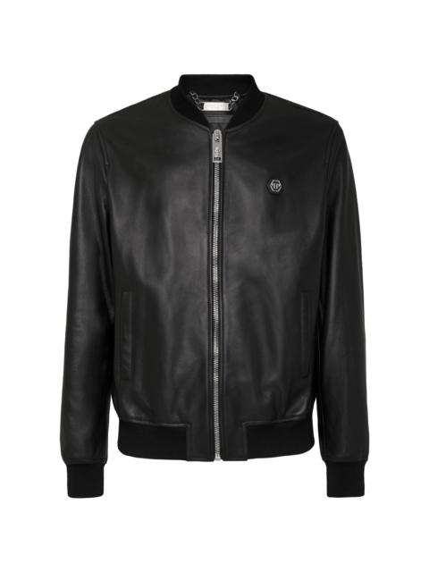 PHILIPP PLEIN 로고 잡아당기기 가죽 재킷
