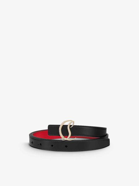 Logo-buckle grained-finish leather belt