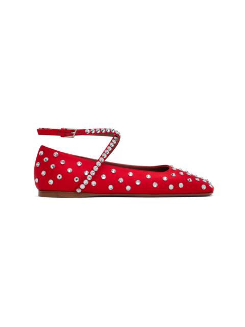 Amina Muaddi Red Ane Crystal Lace Up Ballerina Flats