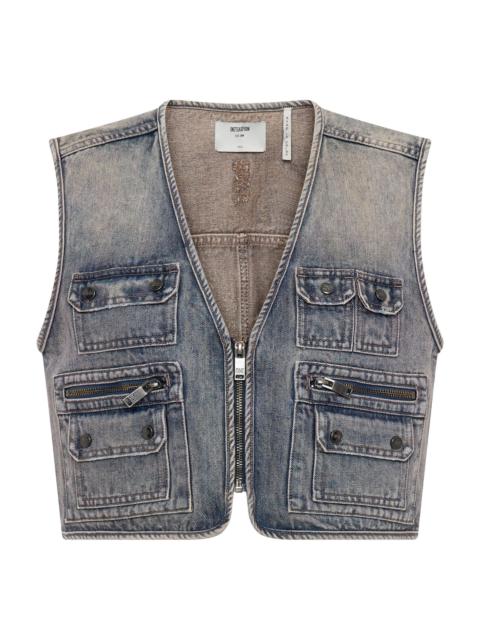 ONE TEASPOON Cropped Denim Utility Vest - Island Blue