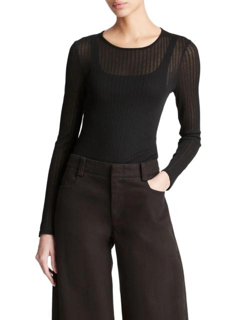 Semisheer Rib Long Sleeve Top