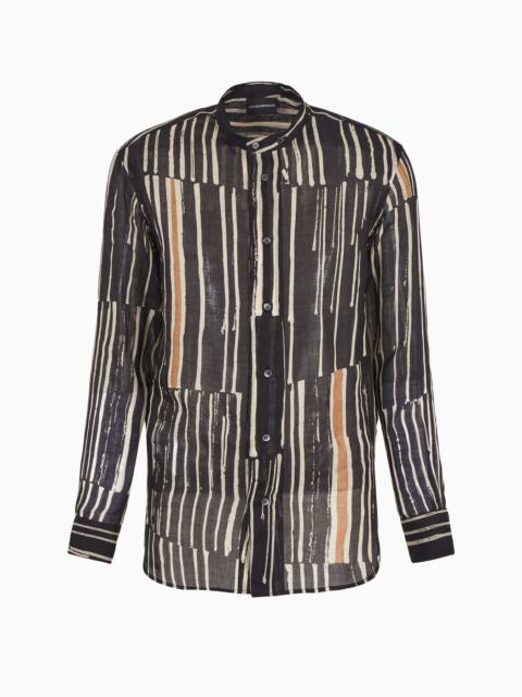 Printed ramie shirt with guru collar