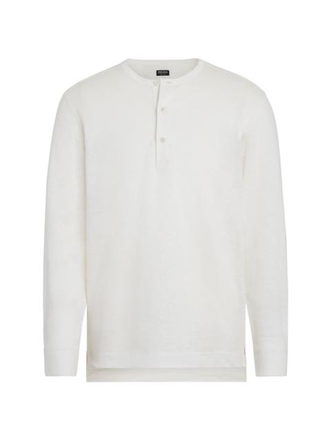 Henley linen polo shirt