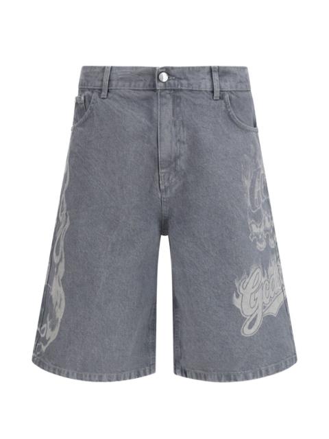 GCDS skull-print denim shorts