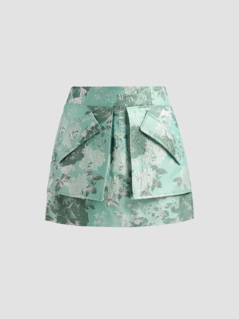 AKNVAS Women's Cherry Pocket Jacquard Mini Skirt - Green Silver