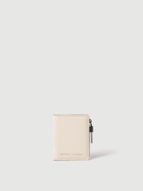 Brunello Cucinelli Grained calfskin compact wallet with shiny zipper pull