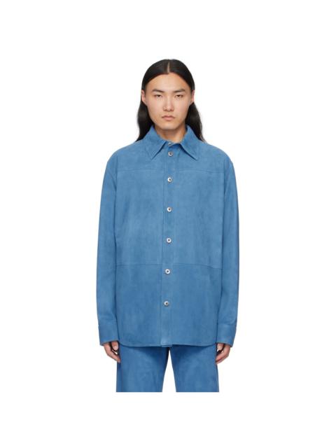 Bottega Veneta Blue Embossed Corduroy Suede Shirt
