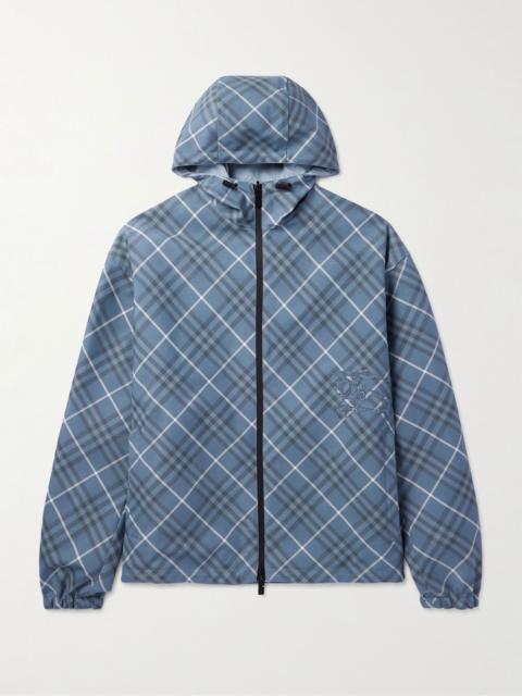 Burberry Oversized Reversible Logo-Appliquéd Checked Gabardine and Nylon Hooded Jacket Navy