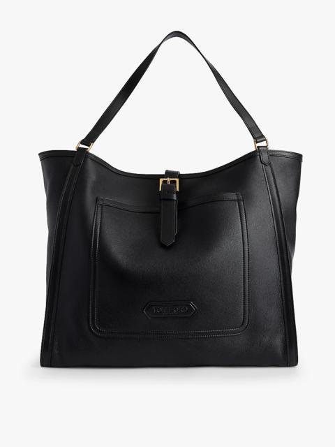 Logo-patch leather tote bag