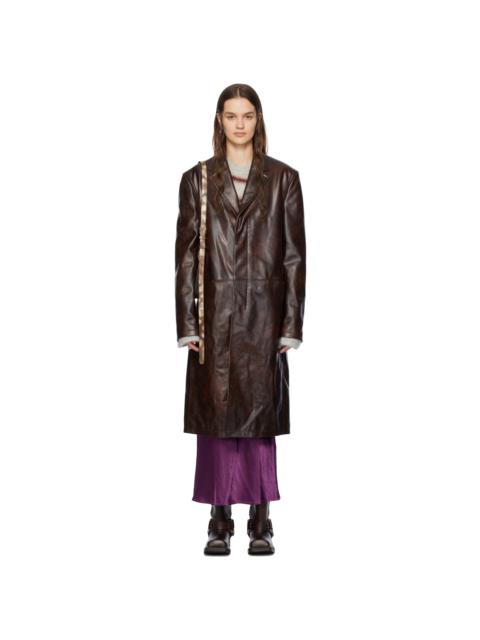 Acne Studios Brown Notched Lapel Leather Coat
