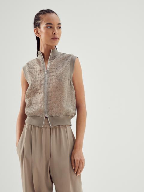 Brunello Cucinelli Crispy silk vest with dazzling crocodile embroidery