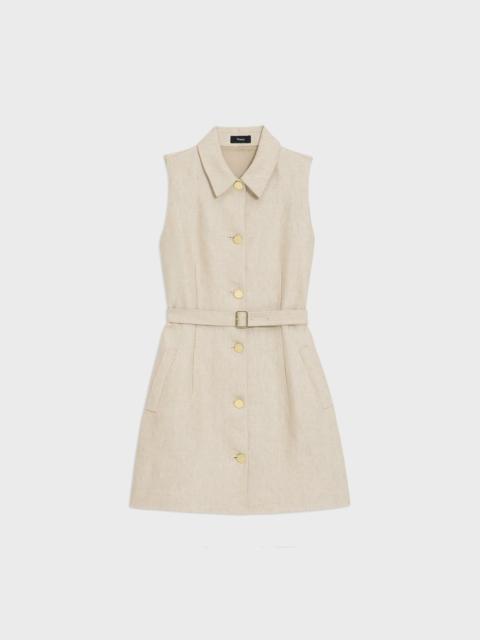 Theory Belted Military Dress in Basket Weave Linen