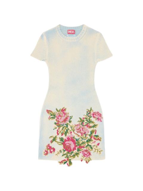 Diesel short dress in floral wool-blend knit