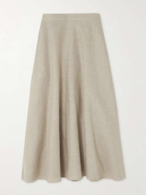 Embellished linen midi skirt