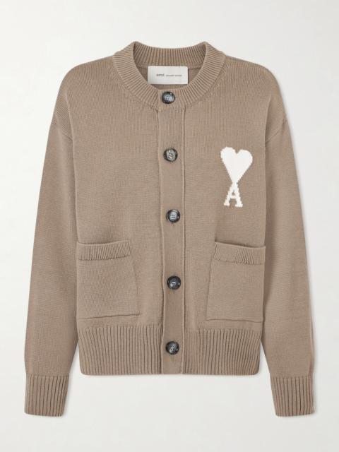 AMI Paris Intarsia-knit Wool And Cotton-blend Cardigan