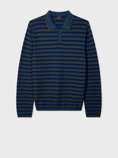Paul Smith Blue Faded Stripe Knitted Cotton Polo Shirt