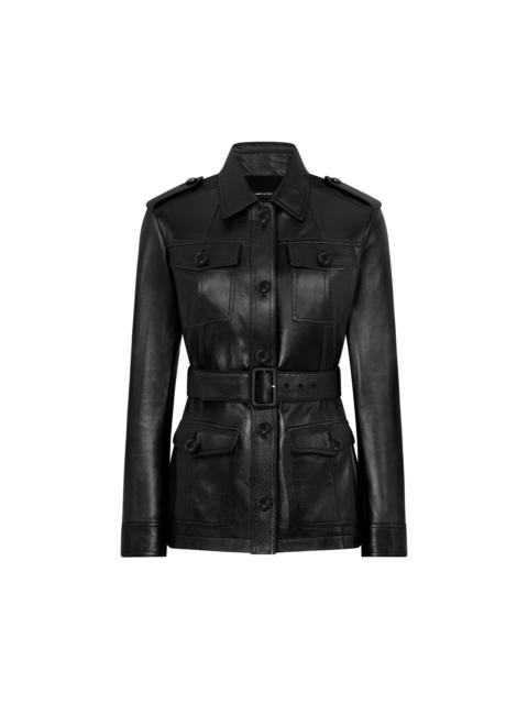 TOM FORD SHINY PLONGE LEATHER BELTED SAFARI JACKET