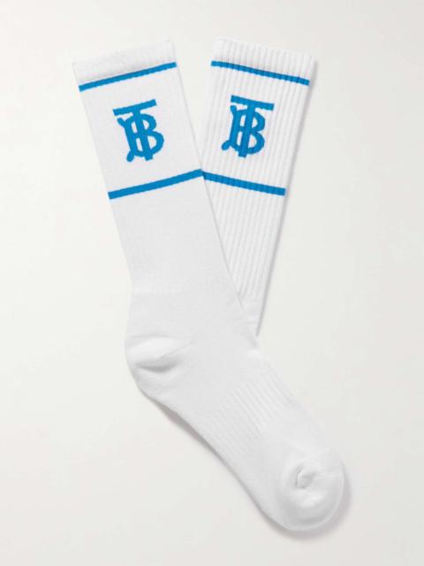Burberry Ribbed Logo-Intarsia Stretch-Knit Socks