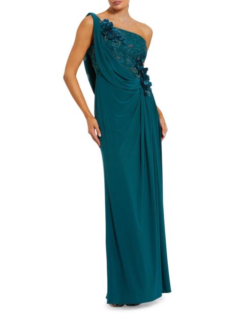 MAC DUGGAL Women's Evening One-Shoulder Embellished Jersey Gown - Ocean