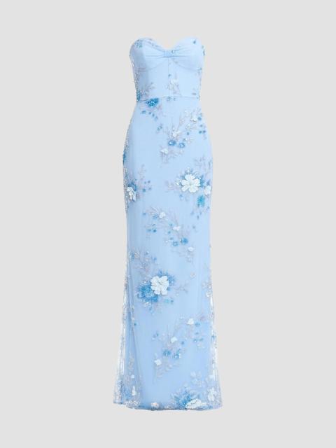Dress The Population Women's Daisy Embroidered Floral Column Gown - Sky Multi