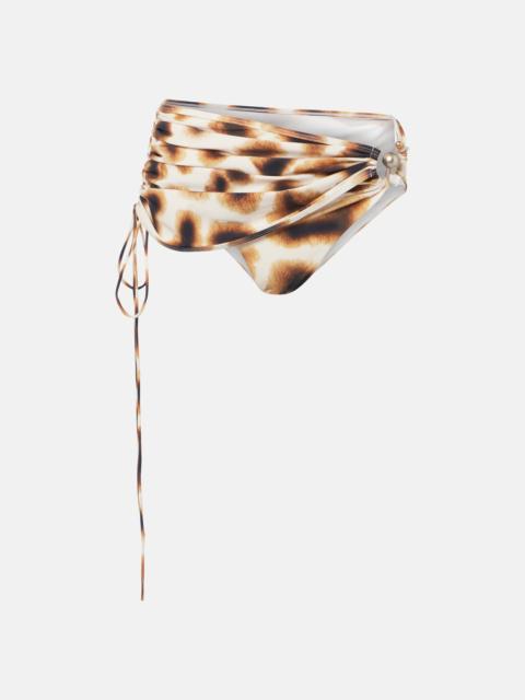 CHRISTOPHER ESBER Orbit ruched animal-print bikini bottoms