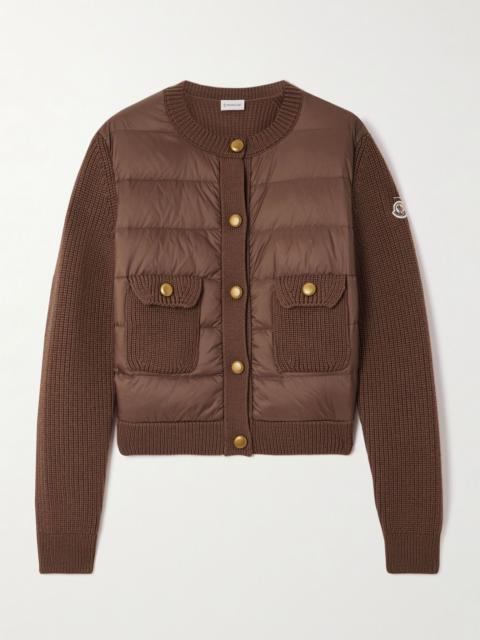 Moncler Archivio DNA ribbed wool and shell down cardigan Brown