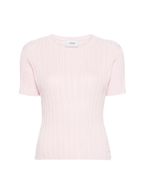 short-sleeve pointelle-knitted top