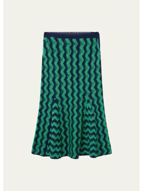 WALES BONNER Ocean chevron-intarsia 코튼 미디 스커트