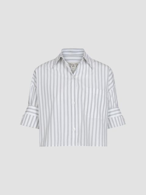 TWP Women's Next Ex Striped Cotton Crop Shirt - White Green