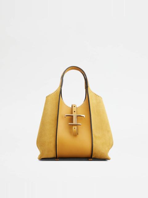 Tod's T TIMELESS SHOPPING BAG IN SMOOTH LEATHER AND SUEDE MINI - YELLOW