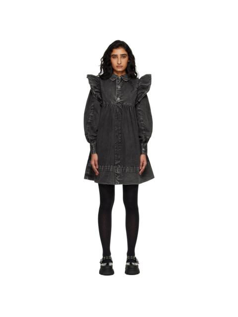 GANNI Black Washed Shirt Denim Minidres