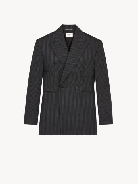 SAINT LAURENT DOUBLE-BREASTED JACKET IN STRIPED HERRINGBONE WOOL