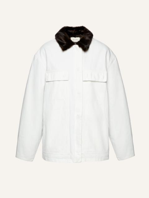 MAGDA BUTRYM Oversized denim jacket with faux fur collar in white