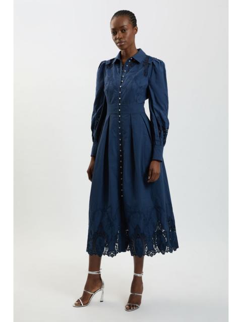 KAREN MILLEN Petite Cotton Cutwork Balloon Sleeve Woven Midi Dress