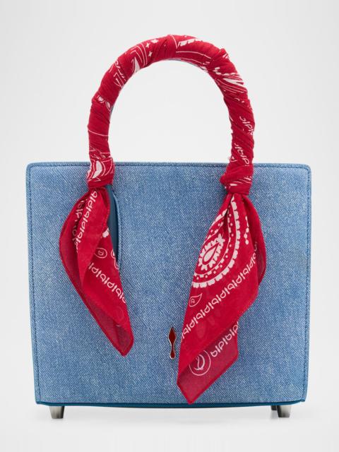 Christian Louboutin Paloma Mini Bandana Top-Handle Bag in Cotton Denim