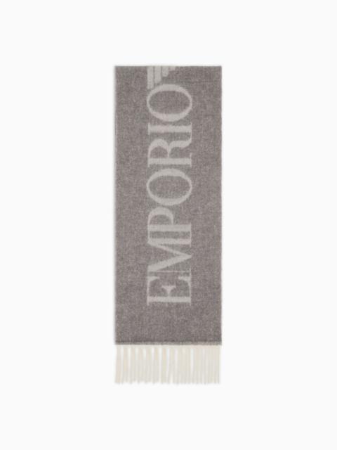 EMPORIO ARMANI Alpaca-blend wool scarf with oversized lettering