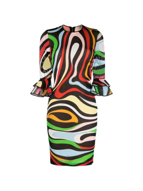 Marmo-print fitted dress