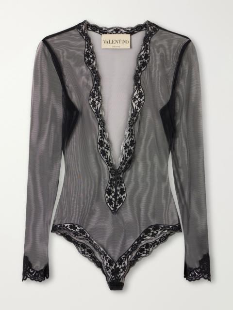 Valentino Lace-trimmed mesh bodysuit Black