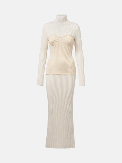 Jean Paul Gaultier Ribbed-knit wool-blend maxi dress